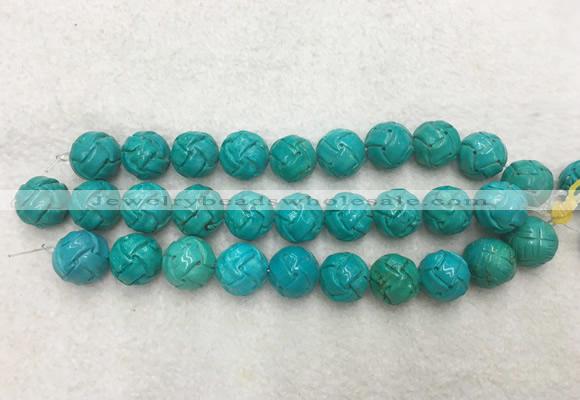 WBBS54 18mm carved round loose howlite turquoise gemstone beads wholesale