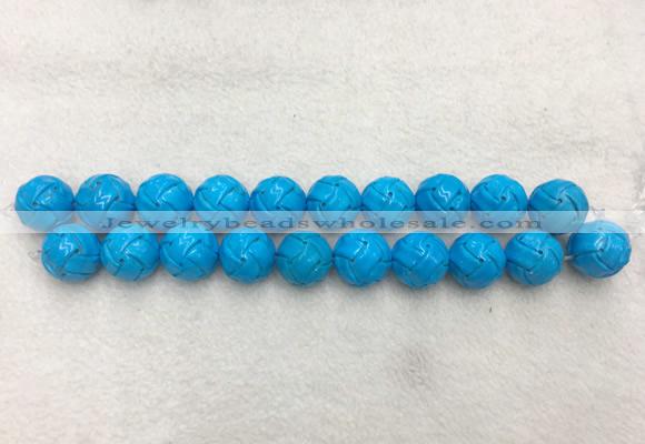 WBBS62 20mm carved round loose howlite turquoise gemstone beads wholesale